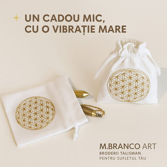 🌸 Săculeț talisman, brodat  – Floarea Vieții
